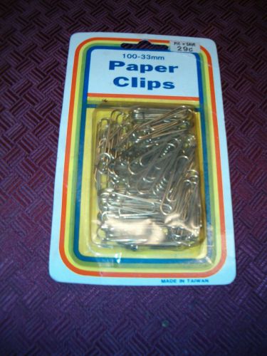 Vintage package of 100 Silver 33 MM Paper Clips for Home or Office