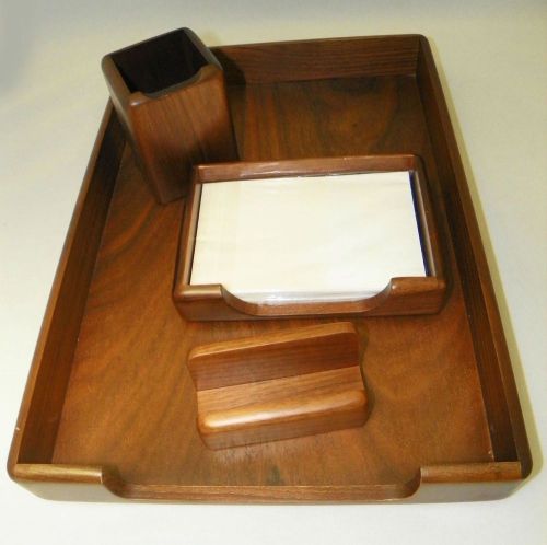 Mid-Century Style Wooden Desk Set for Business Cards, Pens, Scratch Paper, Tray