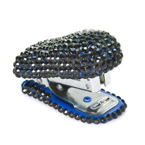 Black Crystal Encrusted Blue Purse Office Mini Stapler