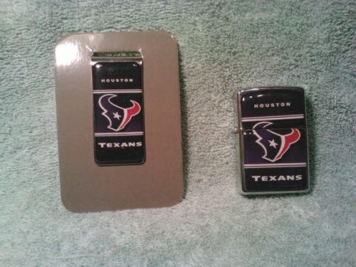 NEW Houston Texans Football money clip &amp; refillable lighter like a zippo