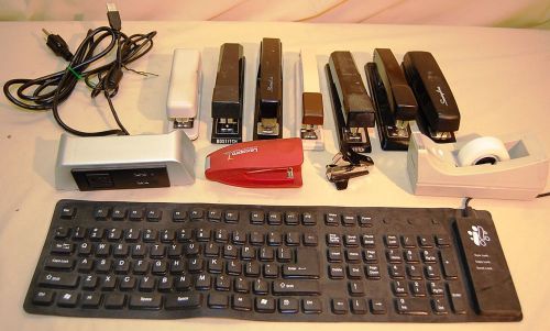 Office Closing - Lot of 8 Hand Staplers, tape dispenser, keyboard, USB Port