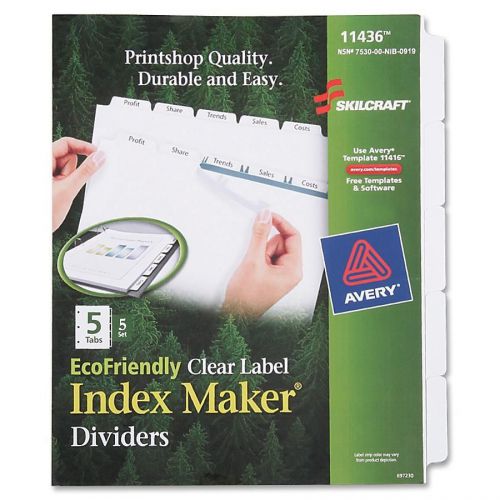 Skilcraft 5-tab Clear Label Index Maker Divider - Print-on - 8.50&#034; (nsn6006981)