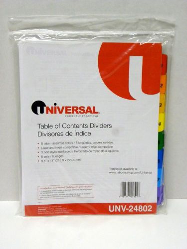 Universal Table Of Contents Dividers 1-8 Eight-Tab  6 Sets 56 Pcs. UNV 24802