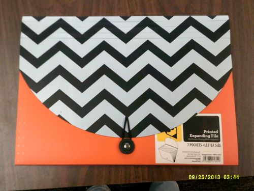 Orange w/black &amp; white chevron printed expanding file folder for sale