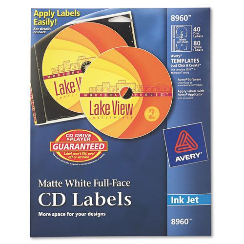 Inkjet full-face cd labels, matte white, 40/pack for sale