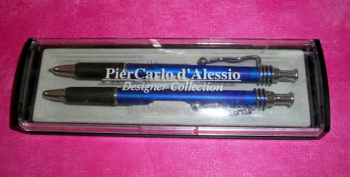 Pier carlo d&#039; alessio designer collection ink pen &amp; pencil set case, cobalt blue for sale
