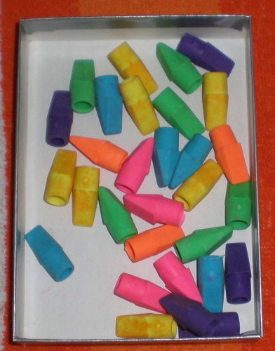5 Blue, 4 Pink, 5 Purple, 3 Orange, 6 Green, &amp; 7 Yellow/Orange Pencil Erasers