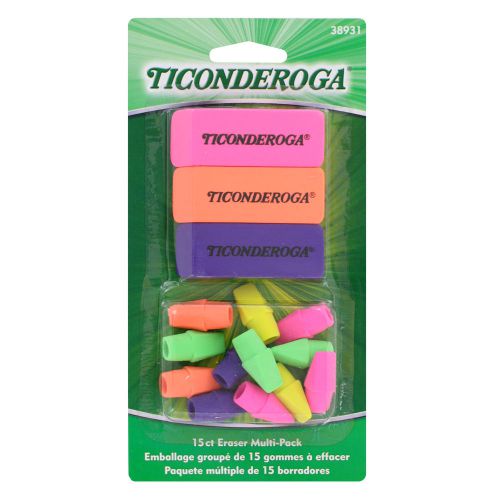 Dixon Ticonderoga Eraser Multi-Pack, Latex-Free, Multi-Colored, Set of 15 (38931