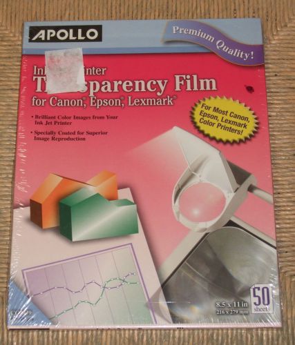 PACK / 50 Apollo InkJet Printer Transparency Film Canon, Epson, Lexmark 8.5 x 11