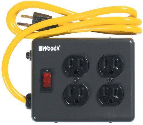 Woods 2177 4-Outlet Metal Power Block Adapter with Lighted Switch, 4-Feet, New