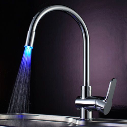 Modern LED Swiveling Spout Kitchen Faucet Tap in Chrome Finished Free Shipping