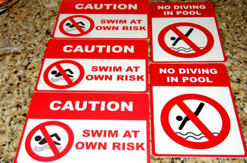 Pool Saftey Signs &#034;Caution Swim At Own Risk&#034; &amp; &#034;No Diving In Pool&#034; Dive Warning