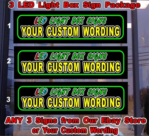 3 led light box sign package - any 3 from our ebay store or your custom wording for sale
