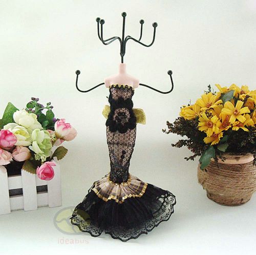 BLACK Longdress Mannequin Jewelry Earring Necklace Display Stand(10&#034;tall)JD30c01