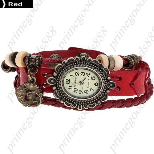 Fish PU Leather Analog Quartz Wrist Lady Ladies Wristwatch Women&#039;s Red