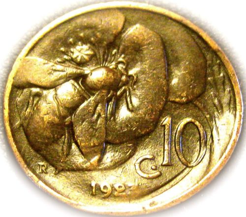 Honeybee Coin - Italy - Italian 1923R 10 Centesimi Coin - Great Coin - RARE