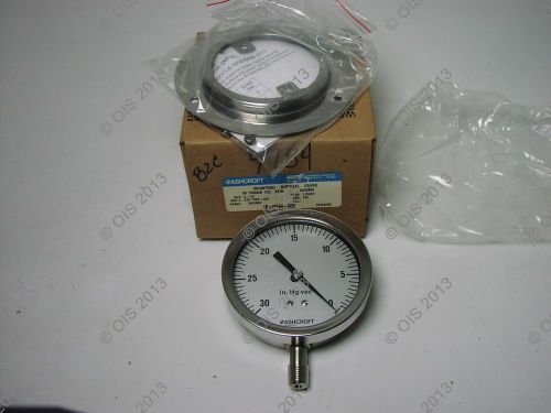 Ashcroft 351009sw02l-xfw-30/0imv stainless steel 3.5&#034; pressure gauge -30&#034; hg-0 for sale