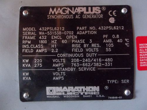 NEW,Marathon MagnaPlus Generator End, 480V / 60 Hz, 230 Kw continuous output