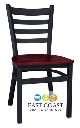 New gladiator ladder back metal restaurant chair with mahogany wood seat for sale