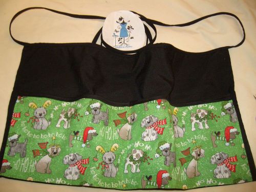 Black server christmas dogs green waitress waist apron name free for sale