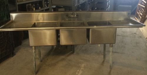 3-Compartment Stainless Steel Sink 18x18x12&#034; Sinks Commercial NSF Restaurant 95&#034;