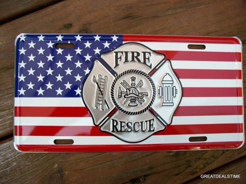 Fire firefighter fighter rescue dept american flag truck license plate man cave for sale