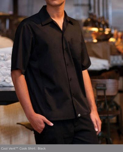 CHEF, COOK . COOL VENT SHORT SLEEVE BLACK BUTTON SHIRT