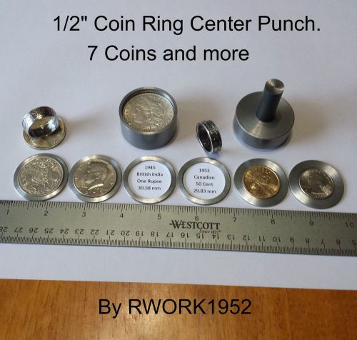Coin ring center punch tool. 1/2&#034;... seven coins and more. new 2 piece punch. for sale