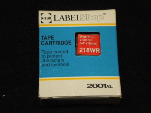 K-Sun 218WR LabelShop Tape White On Vivid Red 3/4&#034; Brand New Cartridge