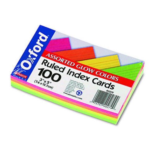 Oxford Ruled 3&#034; x 5&#034; Index Cards, 100 Count - Assorted Glow Colors