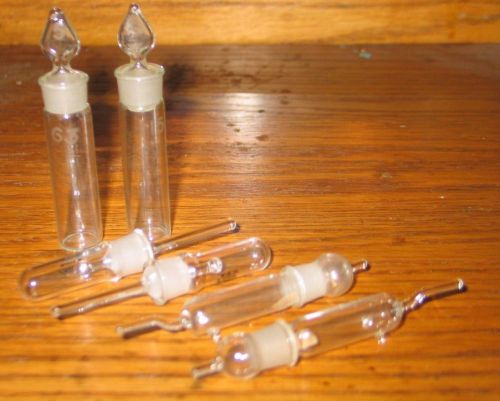 6 Miniature Ground etched Glass Pennyhead Stoppers lab 3&#034; viles THOMAS dropper