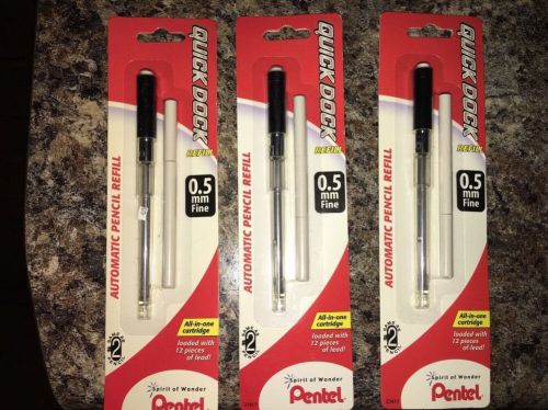 Lot Of 3 Pentel Refill Lead Cartridge Quick Dock and 3 Erasers 0.5mm (QDR5LE3BP)