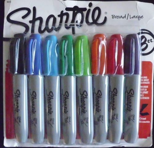 SHARPIE 38250PP 5.3 mm PERMANENT MARKER Pens * BROAD/LARGE * 8 ASSORTED COLORS