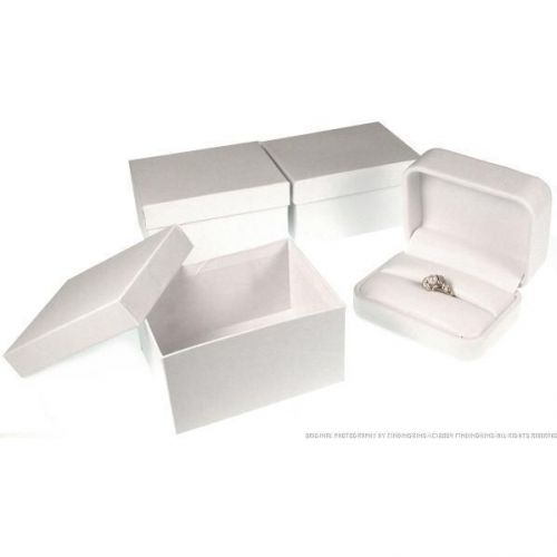3 White Faux Leather Ring Display Jewelry Showcase Box