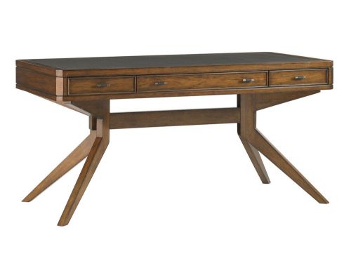 Contemporary Hickory Writing Table with drop-front keyboard drawer