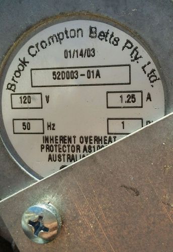 Brook Crompton 1/4HP 120V 1PH  1.25 A Amp 52D003-01A Australia 30 day warranty