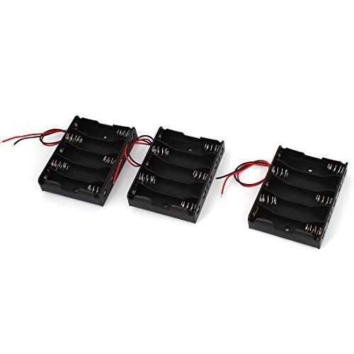 uxcell 3Pcs Double Wire Leads 5x1.5V AA Battery Holder Case Storage Box Black