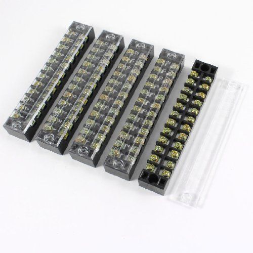 uxcell 5 Pcs 600V 15A 12 Positions 12P Dual Rows Covered Barrier Screw Terminal