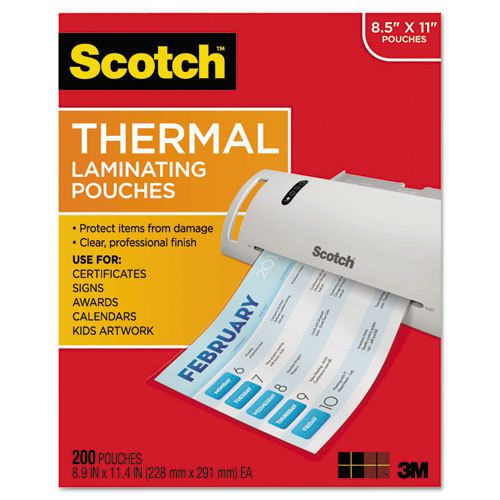 Letter Size Thermal Laminating Pouches, 3 mil, 11 2/5 x 8 9/10, 200 per Pack