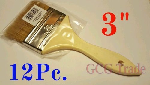 12 of 3 Inch Chip Brushes Brush 100% Pure Bristle Adhesives Paint Touchups