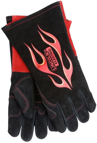 Lincoln electric black welding metal working glove flame resistant leather for sale