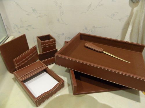DACASSO Desk BROWN RUSTIC LEATHER - Memo CARD Pencil Letter HOLDERS Opener TRAYS
