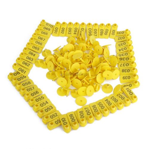 100 set livestock animal cattle sheep ear tag 001-100 number tools yellow for sale