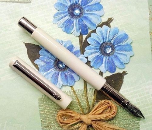 Pirre Paul&#039;s F 101 Fountain Pen WHITE F nib 5pcs poky cartridges BLUE ink