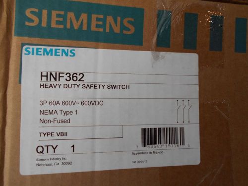 SIEMENS HNF362 NEMA 1 NON FUSIBLE 60A 3 POLE SERVICE DISCONNECT SAFETY SWITCH
