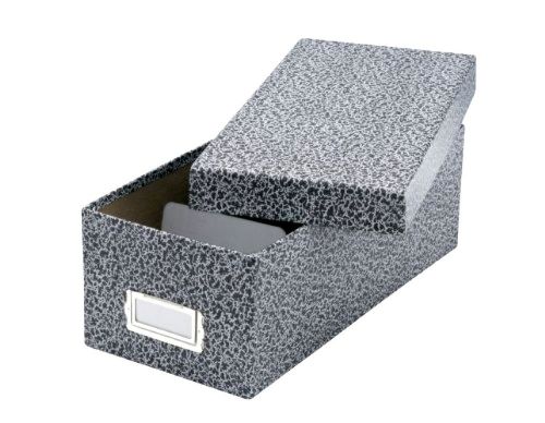 Oxford Reinforced Board 3&#034; x 5&#034; Index Card Storage Box with Lift-Off Cover, Blac