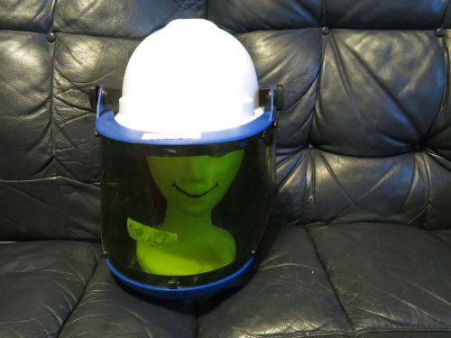 Sh7 msa v-gard hard hat with with one hand adjustment &amp; green tint flash guard for sale