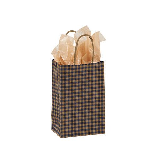 Count of 25 Small Blue Gingham Paper Shopper 5  1/4 ” x 3  1/4 ” x 8  3/4 ”