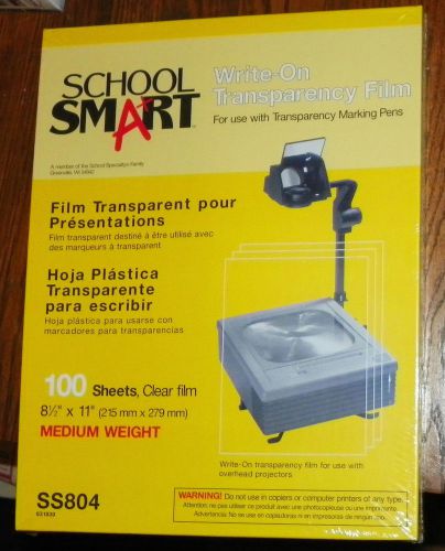 School Smart Write-On Transparency Film 100 Sheets Clear Film 8 1/2&#034; X11&#034; Sealed