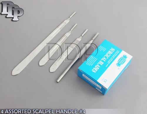 4 ASSORTED SCALPEL KNIFE HANDLE #4 + 100 SURGICAL STERILE DISSECTING BLADES #22